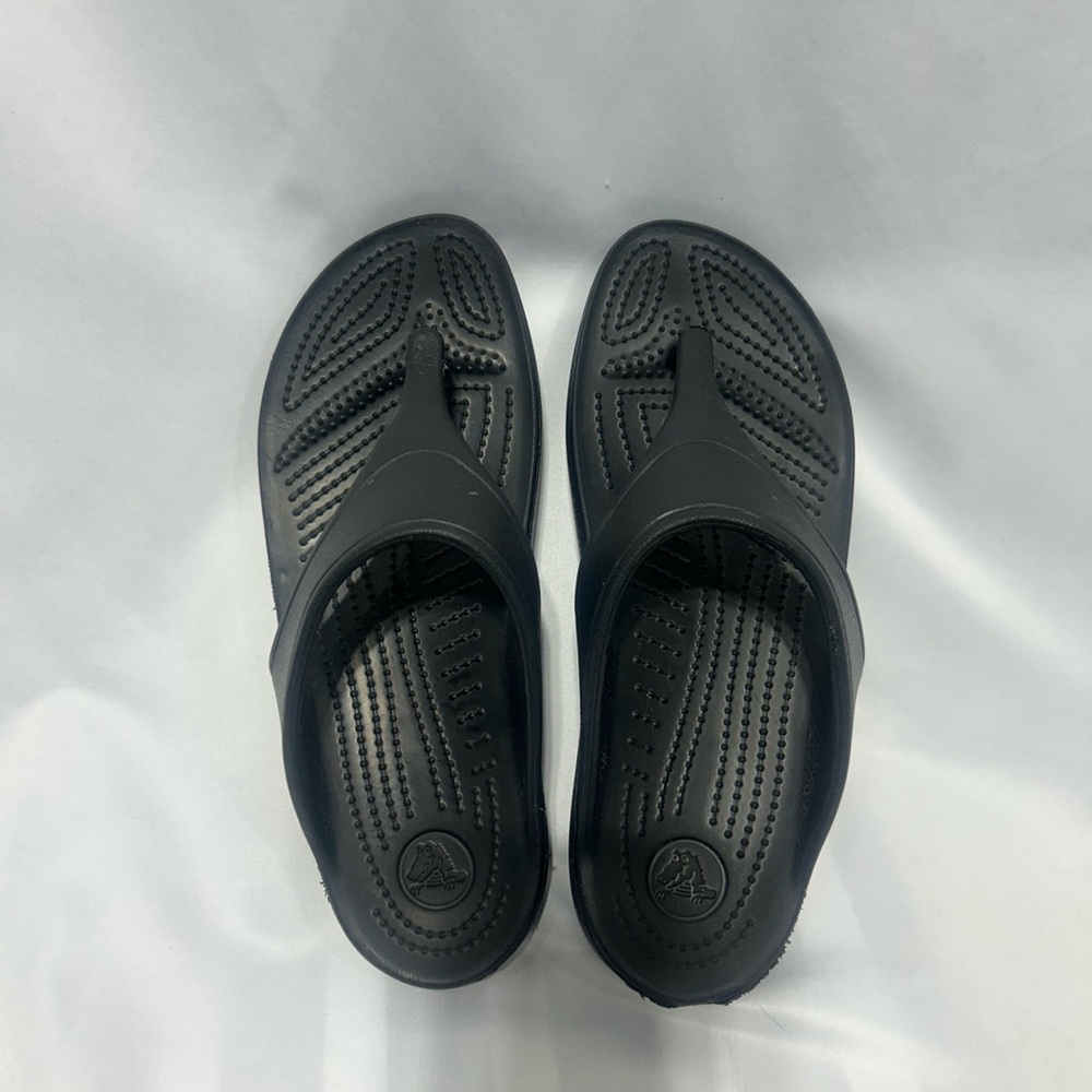 CROCS  Black Sandals low wedge. Size 9.